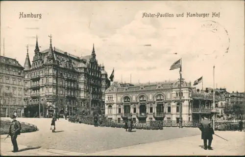 Ansichtskarte Hamburg Alster-Pavillon und Hamburger Hof 1912