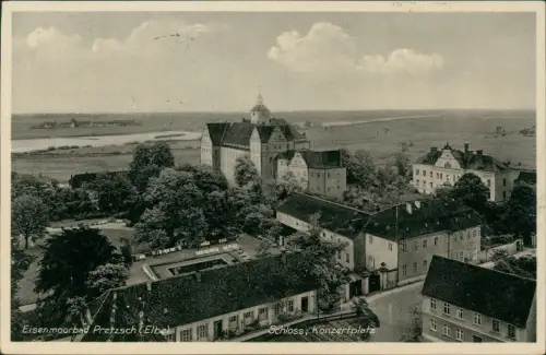 Ansichtskarte Pretzsch (Elbe)-Bad Schmiedeberg Schloss, Konzertplatz 1937