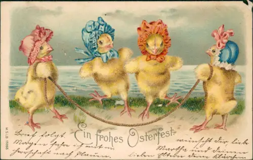 Ansichtskarte Litho AK Ostern Easter Küken als Kinder Seilsprung 1903