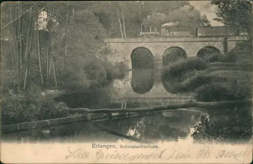 Ansichtskarte Erlangen Schwabachbrücke, Dampflokomotive 1906