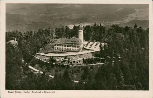 Ansichtskarte Baden-Baden Luftbild Merkur-Berghotel u. Restaurant 1937