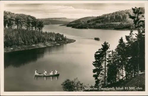 Ansichtskarte Sundern (Sauerland) Sorpesee Sorpetalsperre Ruderer Schiff 1934