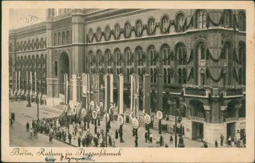 Ansichtskarte Mitte-Berlin Rotes Rathaus im Flaggenschmuck Olympia 1936