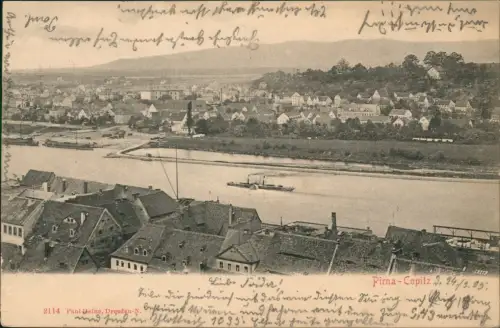 Ansichtskarte Copitz-Pirna Stadtblick Elbdampfer 1905
