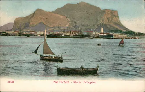Cartolina Palermo   Monte Pellegrino, Fischerboote 1908  Sicilia Sizilien