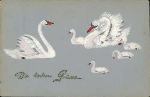 Ansichtskarte  Künstlerkarte Die besten Grüße - Weiße Schwäne 1906