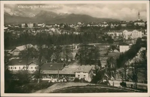 Postcard Krainburg Kranj Bahnhof und Stadt Fotokarte 1938