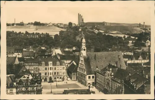Ansichtskarte Zwickau Blick auf Markt und Brückenberg und Zeche 1934