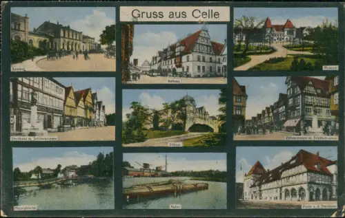 Ansichtskarte Celle Bahnhof Zöllnerstraße Stechbahn uvm 1920