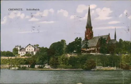 Ansichtskarte Chemnitz Schloßteich Hotel Schloß Miramar 1917