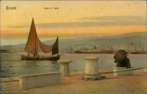 Cartolina Triest Trieste Molo S. Carlo. 1912