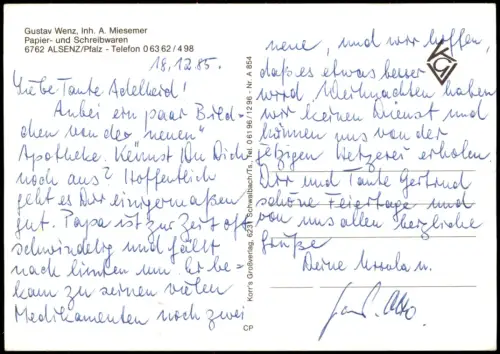 Ansichtskarte Alsenz Ortsansicht mit Rathaus u. Autos 1985