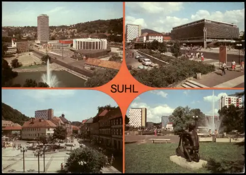 Suhl Hochhaus am Viadukt, Stadthalle, CENTRUM-Warenhaus, Thälmann-Platz 1986