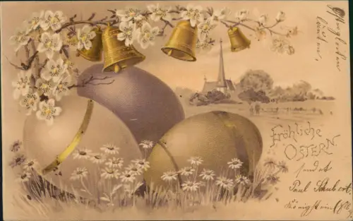 Ansichtskarte  Ostern Easter Künstlerkarte Glocken Riesen Osterei 1903