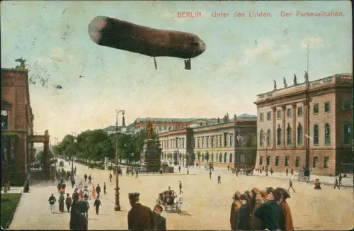 Ansichtskarte Mitte-Berlin Unter den Linden. Der Parsevalballon. 1910