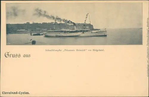 Ansichtskarte Helgoland (Insel) Schnelldampfer Prinzessin Heinrich 1908