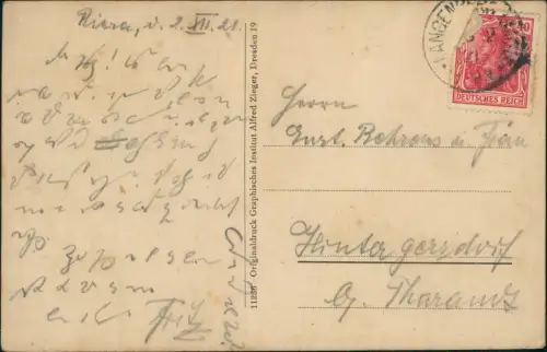 Ansichtskarte Riesa Albertplatz mit Rathaus u. Klosterkirche 1921