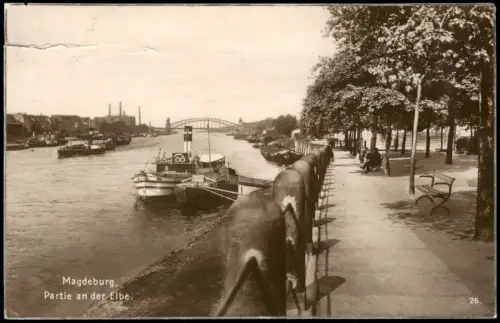 Ansichtskarte Magdeburg Partie an der Elbe. Dampfer 1927