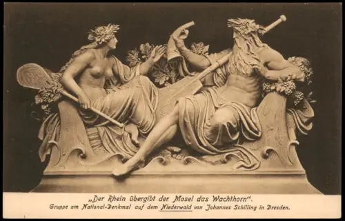 Rüdesheim  Der Rhein übergibt der Mosel das Wachthorn Niederwalddenkmal 1913
