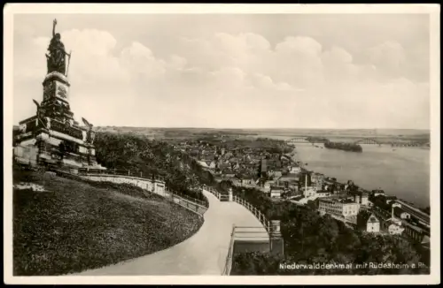 Ansichtskarte Rüdesheim (Rhein) Niederwalddenkmal Stadt - Fotomontage 1932
