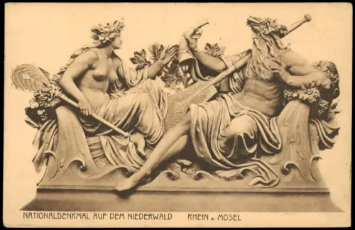 Ansichtskarte Rüdesheim (Rhein) Niederwalddenkmal Statuen Rhein u. Mosel 1909