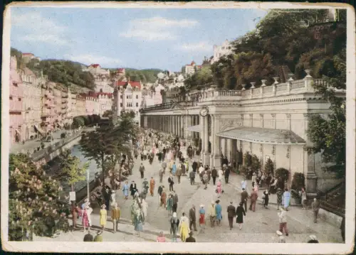 Postcard Karlsbad Karlovy Vary Felsenquelle und Mühlbrunnkolonnade 1944