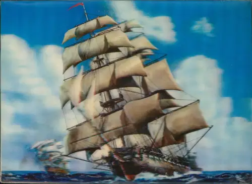 Großsegler unter vollen Segeln auf hoher See Stereoskopie 1972 3D/Stereoskopie