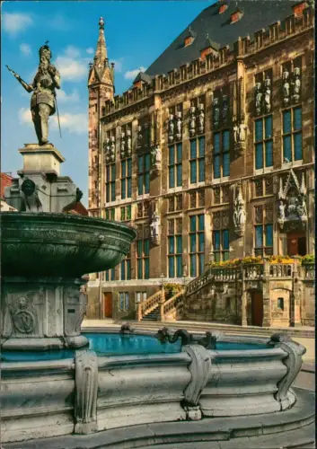 Ansichtskarte Aachen Kaiser-Karl-Brunnen und Rathaus 1970