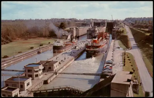 Postcard Welland Ontaria Twin Flight Locks, Welland Ship Canal 1960