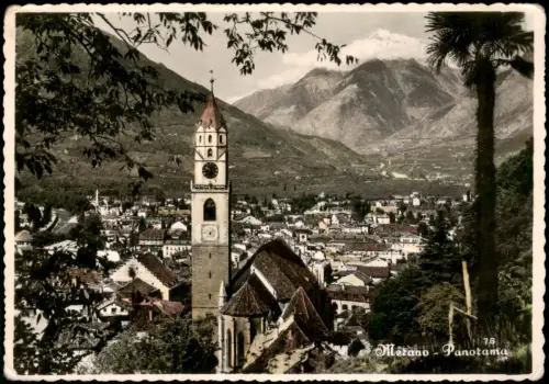 Meran Merano Panorama von Meran mit Stadtpfarrkirche St. Nikolaus 1955