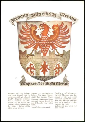 Cartolina Meran Merano Wappen der Stadt Meran 1960