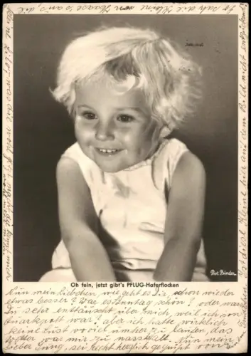 Ansichtskarte  Werbepostkarte PFLUG-Haferflocken, Kinderporträt 1938