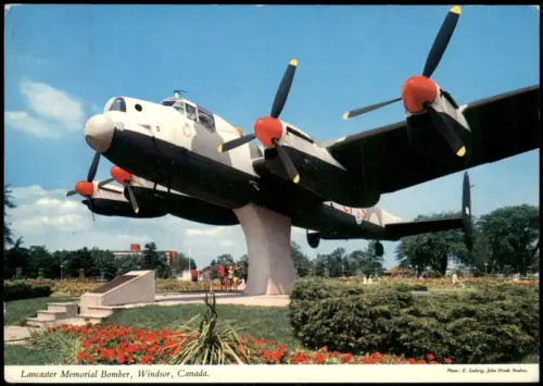 Postcard Windsor Lancaster Memorial Bomber, Jackson Park 1965