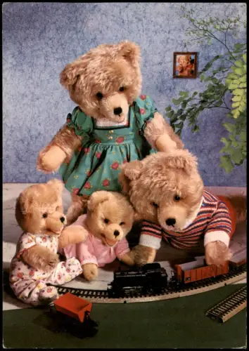 Ansichtskarte  Schuco Teddybären mit Modelleisenbahn 1972