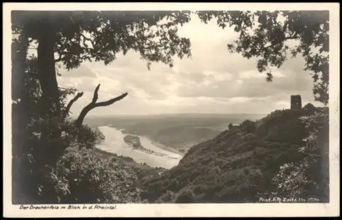 Königswinter Blick vom Drachenfels ins Rheintal mit Burgruine 1918