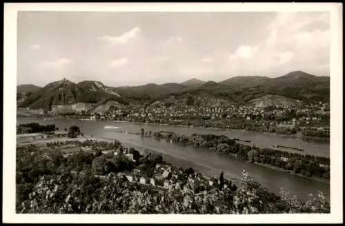 Königswinter Blick über den Rhein auf den Drachenfels und das Siebengebirge 1955