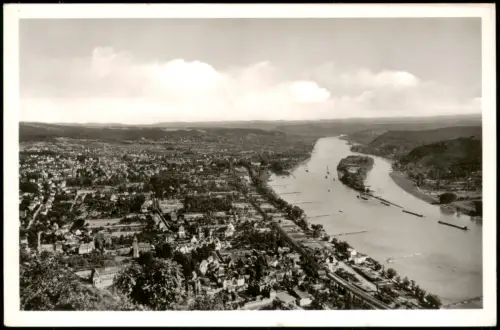 Rhöndorf-Bad Honnef Blick vom Drachenfels auf Rhöndorf und Nonnenwerth 1955