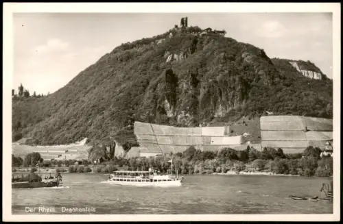 Ansichtskarte Bad Godesberg-Bonn Drachenfels am Rhein mit Fahrgastschiff 1949