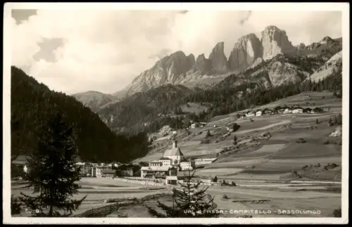 Cartolina Campitello di Fassa mit Sassolungo-Massiv 1955