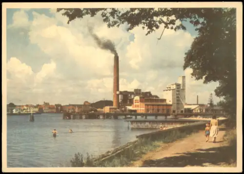 Apenrade Aabenraa Åbenrå Hafenpartie mit Industrieanlagen und Badenden 1960