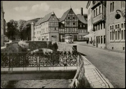 Bad Münstereifel Am Markt mit Erftbrücke und Fachwerkhäusern 1955