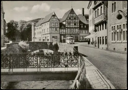 Bad Münstereifel Am Markt mit Erftbrücke und Fachwerkhäusern 1955