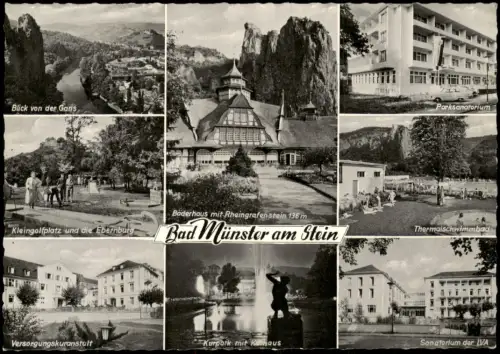 Bad Münster am Stein-Ebernburg Mehrbildkarte Kurhaus,   Rheingrafenstein 1966