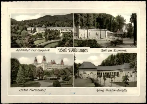 Bad Wildungen Mehrbildkarte mit Badehotel, Kurpark, Hotel Fürstenhof und Georg-Viktor-Quelle 1958