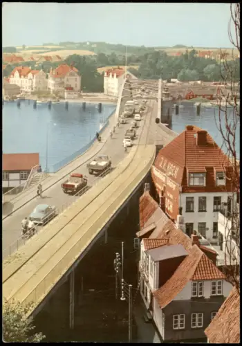 Postcard Sonderburg Sønderborg Blick über die Brücke auf Dybbøl 1960