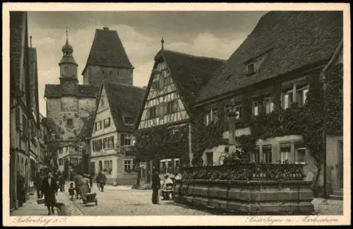 Rothenburg ob der Tauber Straßen Partie belebt am Röderbogen m. Markusturm 1920