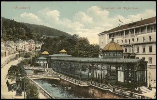Ansichtskarte Bad Wildbad Olgastrasse mit Trinkhalle, Stadtteilansicht 1910