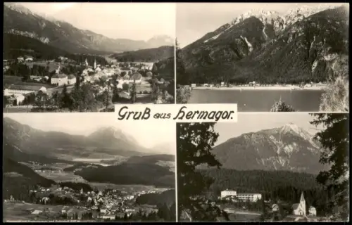 Hermagor Mehrbildkarte mit Ortsansichten, Pressegger See und Dobratsch 1957
