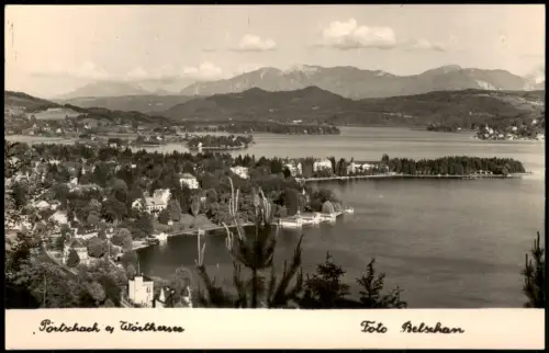 Pörtschach am Wörther See Panoramablick über die Halbinsel auf den See 1955