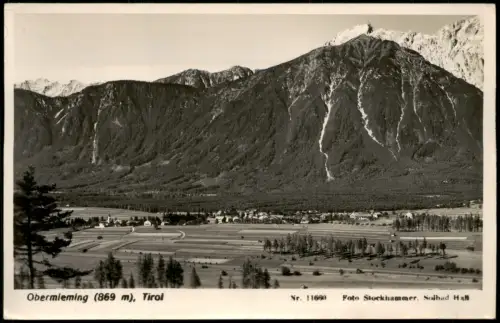 Obermieming-Mieming Ortsansicht Obermieming mit Gebirgskette 1955